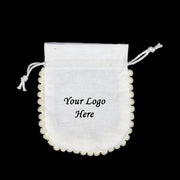 Designer Pom Pom Small Gift Bag White Jewelry Pouches - CraftJaipur